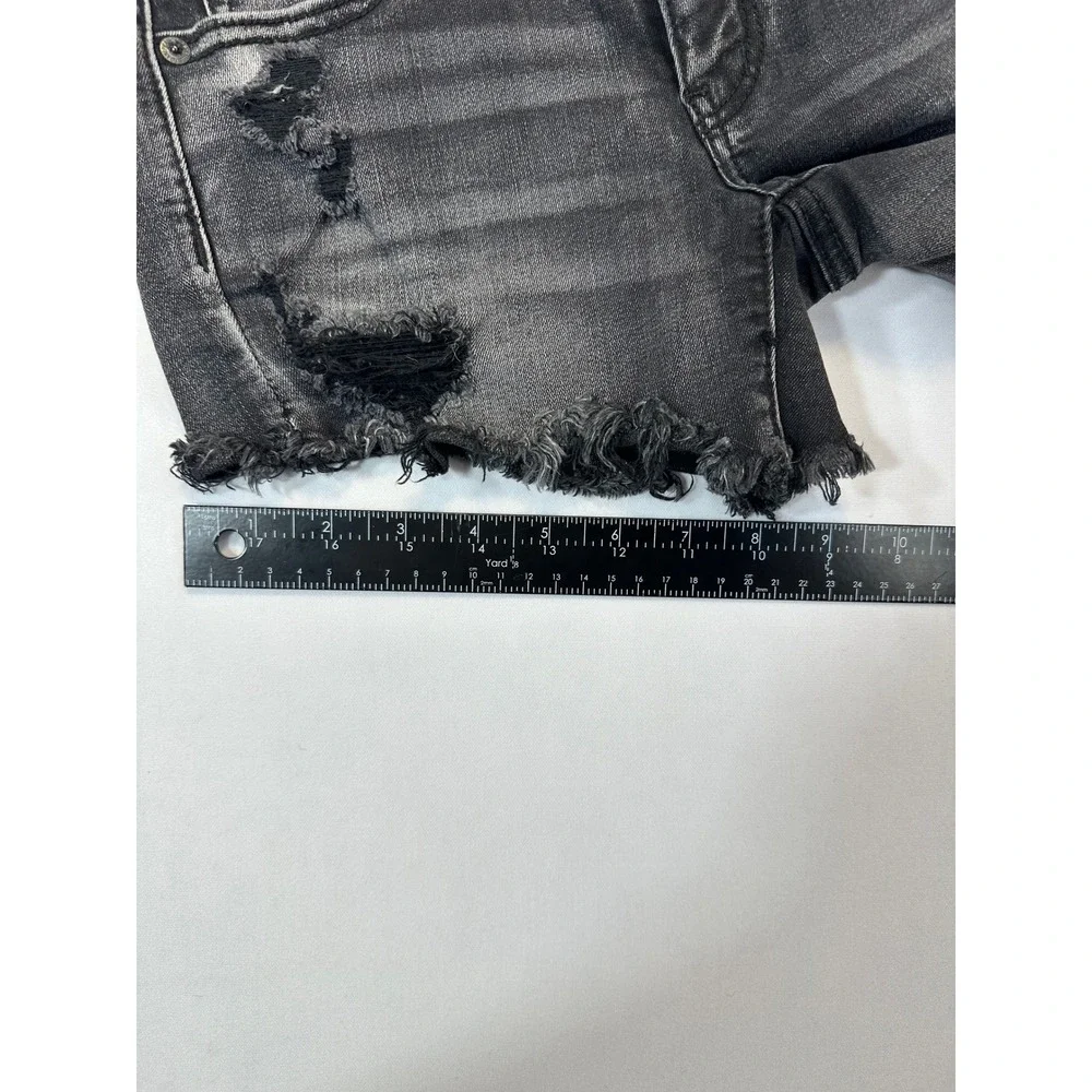 American Eagle Super Stretch Distressed Black Denim Shorts Womens Size 4 Frayed - Picture 4 of 14